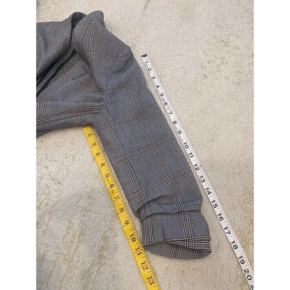 Babaton Aritzia Power Hip Blazer 3/4 Sleeve Plaid Open Gray Grid Size 2